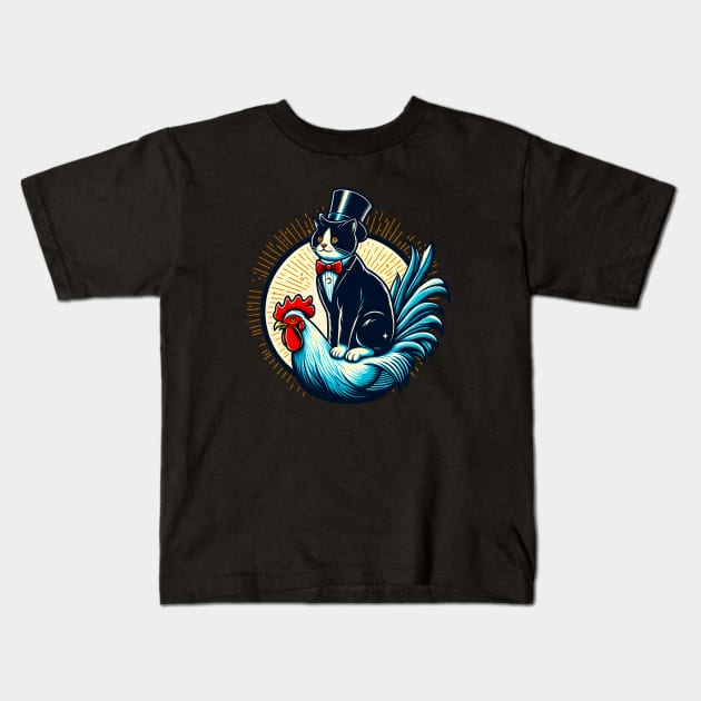 Tuxedo Cat on a Chicken Funny Kids T-Shirt by T-shirt US